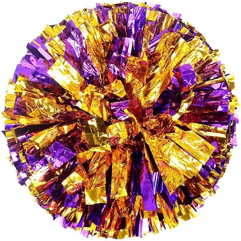 2 Packs Cheerleading Pom Poms Metallic Foil Cheering Squad Poms with Plastic Baton Handle,Cheer Poms Cheerleader Poms Pompoms for Cheer Dance Sport Kids Adults Team Spirit Cheering(Color:Purple/Gold)