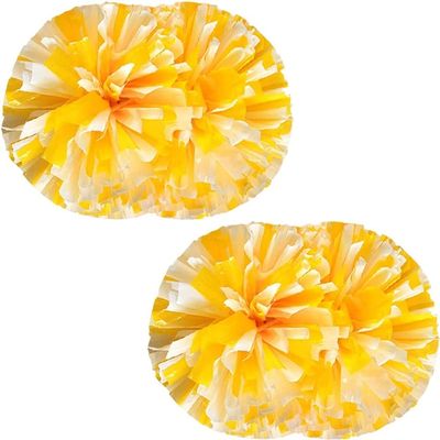 Cheerleading Pom Poms dla dzieci Dorosy, 12-calowe plastikowe Cheer Poms z rkojeci Baton, 2 szt. Cheerleaderki Pompony Holiday Cheer Prom Sports Team Dance(Color:Yellow+White#Handle)