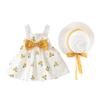 AMIMOJY daily deals Baby Girls Summer Dresses Sleeveless Princess Clothes Infrant Cherry Polka Dot Tank Skirt Bow Hat Outfit Set 2Pcs 18 month thanksgiving outfit girl, Yellow view 1