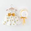 AMIMOJY daily deals Baby Girls Summer Dresses Sleeveless Princess Clothes Infrant Cherry Polka Dot Tank Skirt Bow Hat Outfit Set 2Pcs 18 month thanksgiving outfit girl, Yellow view 3