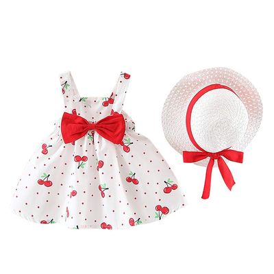 AMIMOJY sales today clearance Baby Girls Summer Dresses Sleeveless Princess Clothes Infrant Cherry Polka Dot Tank Skirt Bow Hat Outfit Set 2Pcs pumpkin outfits for baby girls, 18-24 Months, Red