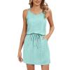 Eyelet Sundresses for Women 2024 Mini Swimsuit Cover Up Casual Summer Crewneck Drawstring Waist Dress Comfy Slip Dress Lounge Elegant Trendy Sun Dress Comfy Music Festival Dress Casual Summer Dress view 1