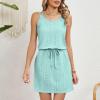 Eyelet Sundresses for Women 2024 Mini Swimsuit Cover Up Casual Summer Crewneck Drawstring Waist Dress Comfy Slip Dress Lounge Elegant Trendy Sun Dress Comfy Music Festival Dress Casual Summer Dress view 4