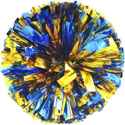 2 Pcs Pom Poms Cheerleading with Baton Handle, 13'' Metallic Foil Plastic Cheerleader Pom Poms for Sports Team Spirit Party Dance, Cheer Pom Poms Squad Spirit Poms for Kids Adult(Color:Blue Gold)
