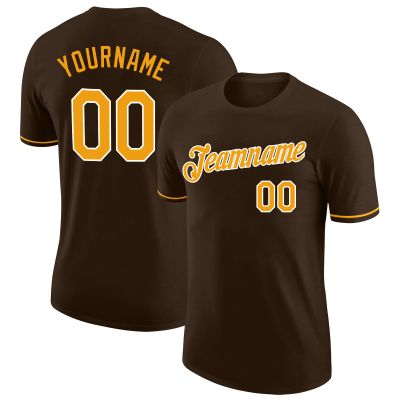 Custom Baseball T Shirt Short Sleeve Brown Yellow Design Your Own Baseball Jersey Crew Neck Personalized Hip Hop Shirts Sports Uniform for Men Women Youth