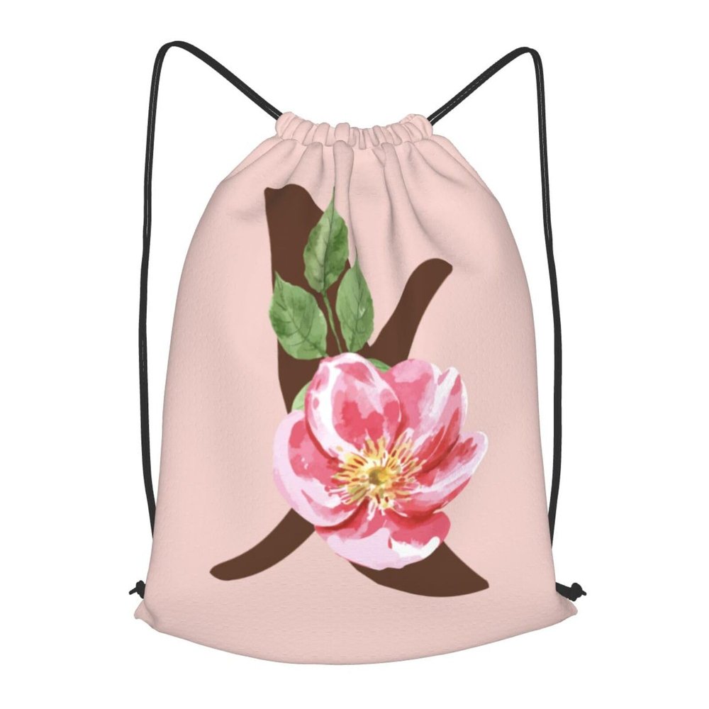 Pazacon Pink Drawstring Bag for Women Girls Kids Teens Students Floral Initial Drawstring Backpack Sackpack Draw String Cinch Bags for Sports, Gym, Travel, Swimming, Beach, Camping, Letter X