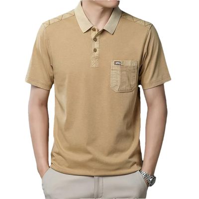 Fulbant Men Cotton Big Pocket Polo Shirts Short Sleeve Contrast Color Soft Breathable Collared Golf Shirts Yellow XXL