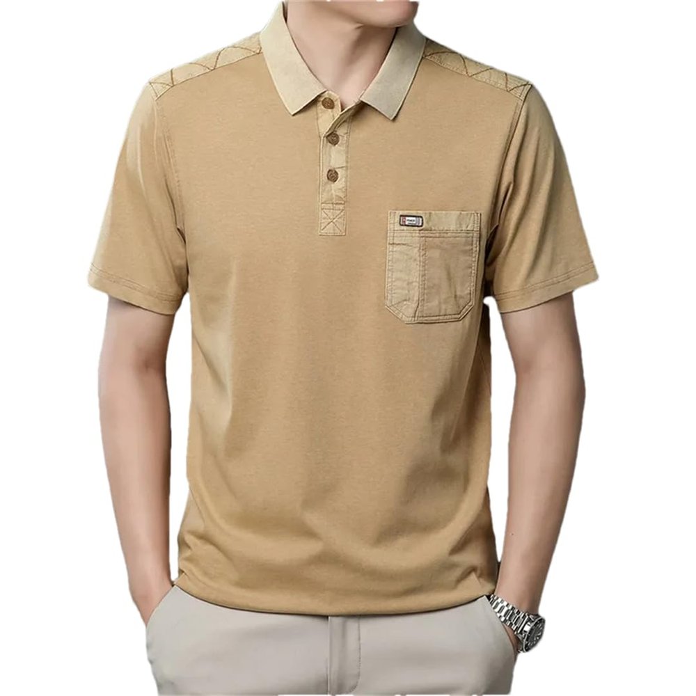 Fulbant Men Cotton Big Pocket Polo Shirts Short Sleeve Contrast Color Soft Breathable Collared Golf Shirts Yellow XXL