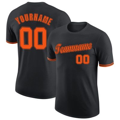 Black Orange Customize Baseball Team Shirts Polyester Crew Neck Short Sleeve Custom Baseball Jerseys Customize Baseball Sports Uniform Printed Name Number Logo for Unisex Adult Teens Kids Boys Girls