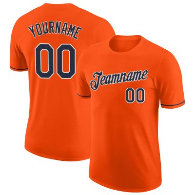 Custom Men Baseball T Shirts Personalized Orange Navy Baseball Jerseys Hip Hop Shirts Printed Name Number Logo Customize Sports Uniform for Women Boys Girls