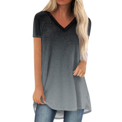 slqdgmryz Womens Summer Tops Plus Size Raglan Short Sleeve Shirts V Neck High Low Casual Tunic Tops to Wear with Leggings Plus Size Tops for Women Summer Blouses for Women 2025, Dark Gray, XX-Large