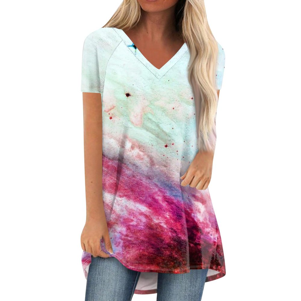 Womens Summer Tops Plus Size Raglan Short Sleeve Shirts V Neck High Low Casual Tunic Tops to Wear with Leggings Women's Tunics Plus Size Tops for Women Summer Blouses for Women 2025, Wine, Large