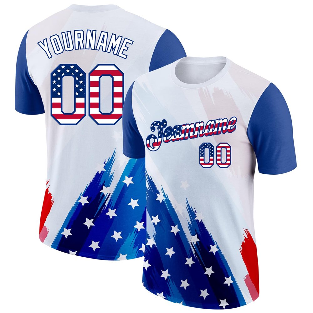 Custom Amercian Flag Style Baseball Shirts Royal Blue Black Red White Personalized Baseball Team Jersey Short Sleeve Crew Neck Customize Softball Shirts for Men Women Youth Boys Girls Plus Size