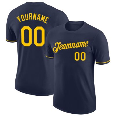 Custom Men Women Youth Baseball Shirts Crew Neck Personalized Navy Yellow Baseball Jerseys Sports Uniform Printed Name Number Logo