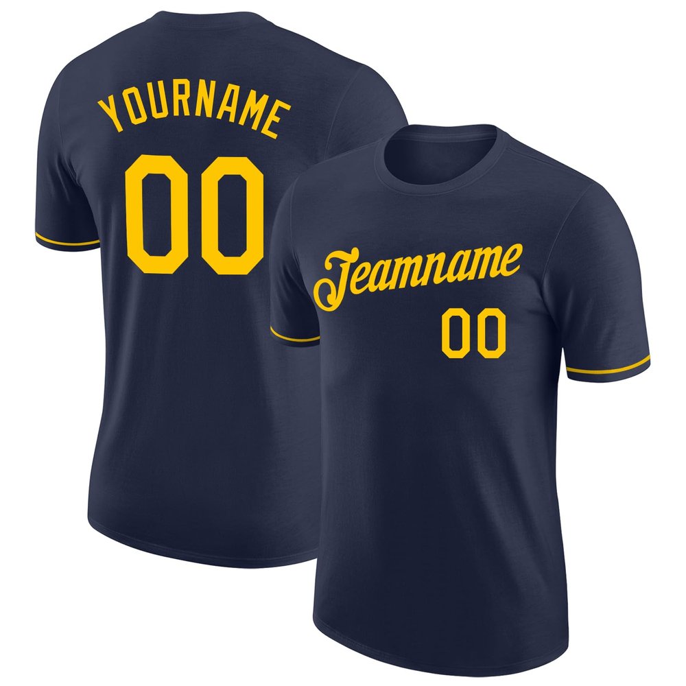 Custom Men Women Youth Baseball Shirts Crew Neck Personalized Navy Yellow Baseball Jerseys Sports Uniform Printed Name Number Logo