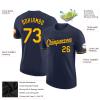 Custom Men Women Youth Baseball Shirts Crew Neck Personalized Navy Yellow Baseball Jerseys Sports Uniform Printed Name Number Logo view 2