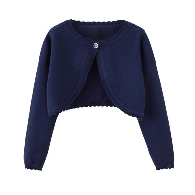 Miipat Toddler Girls Cardigan Long Sleeve Bolero Shrug Kids Knit Sweater Cover Up Button Closure Cropped Tops(DarkBlue,18-24M)