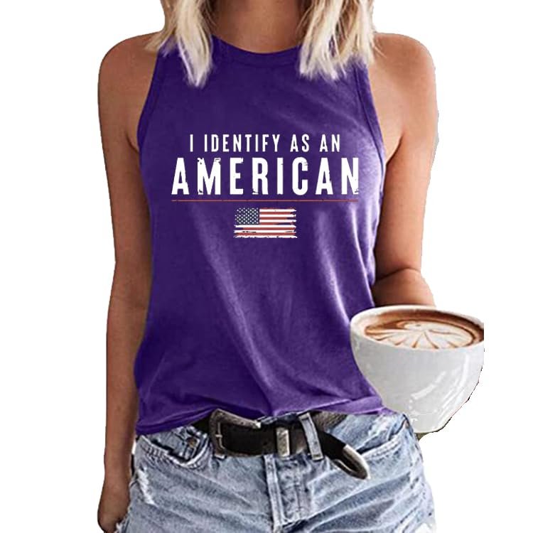 NineFit Basics I Identify As an Overtaxed American Tee Shirt I Identify As an American Shirt Womens Red White and Blue Shirts Vintage Graphic USA American Flag Print Tshirt 4Th of July Shirt, Small, Purple