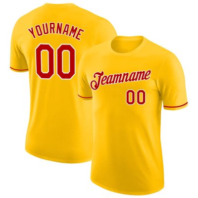 Custom Baseball T-Shirts Yellow Red Crew Neck Personalized Baseball Jersey Design Your Own Hip Hop T-Shirts Printed Name Number Logo for Men Women Youth Kids Boys Girls Plus Size