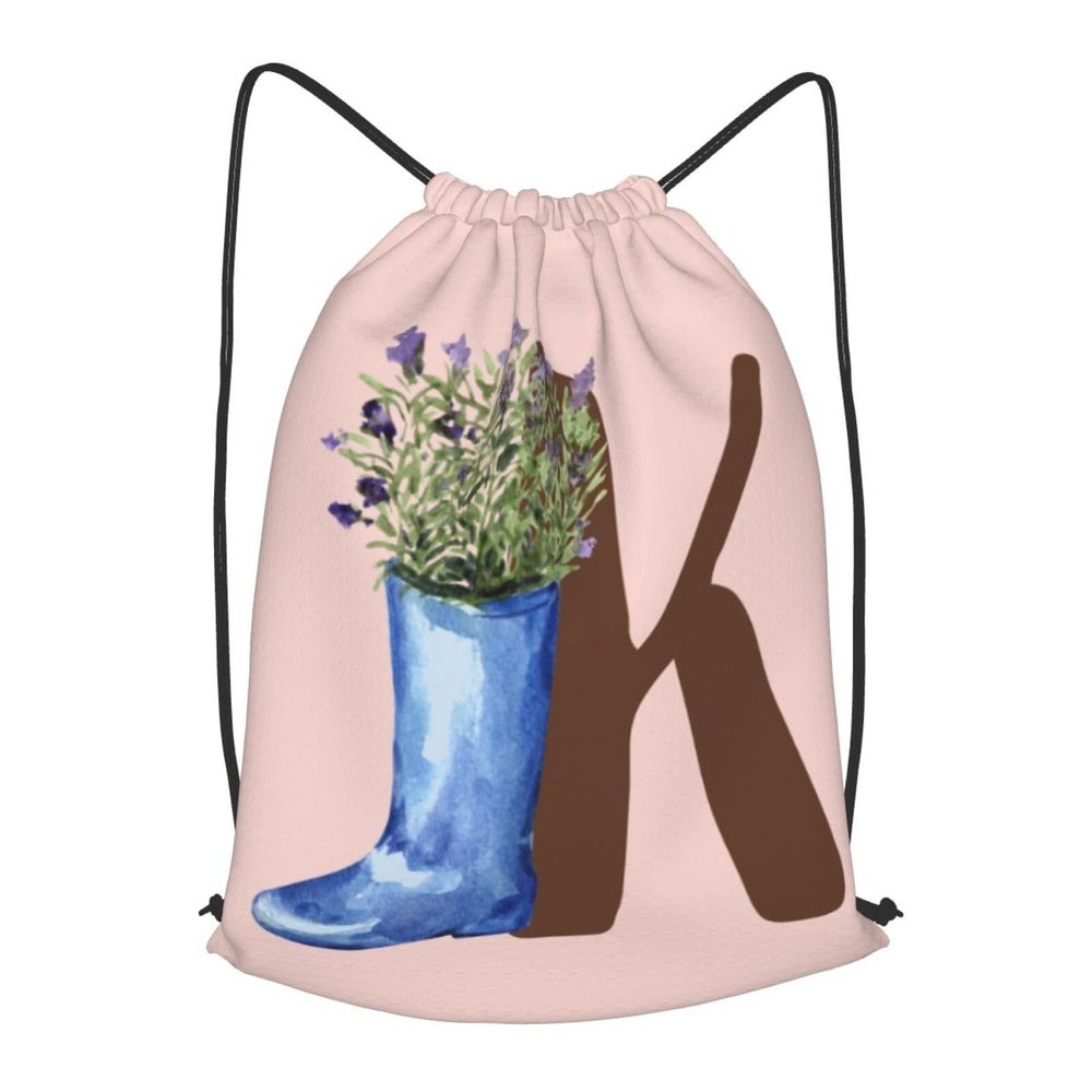 Pazacon Pink Drawstring Bag for Women Girls Kids Teens Students Floral Initial Drawstring Backpack Sackpack Draw String Cinch Bags for Sports, Gym, Travel, Swimming, Beach, Camping, Letter K