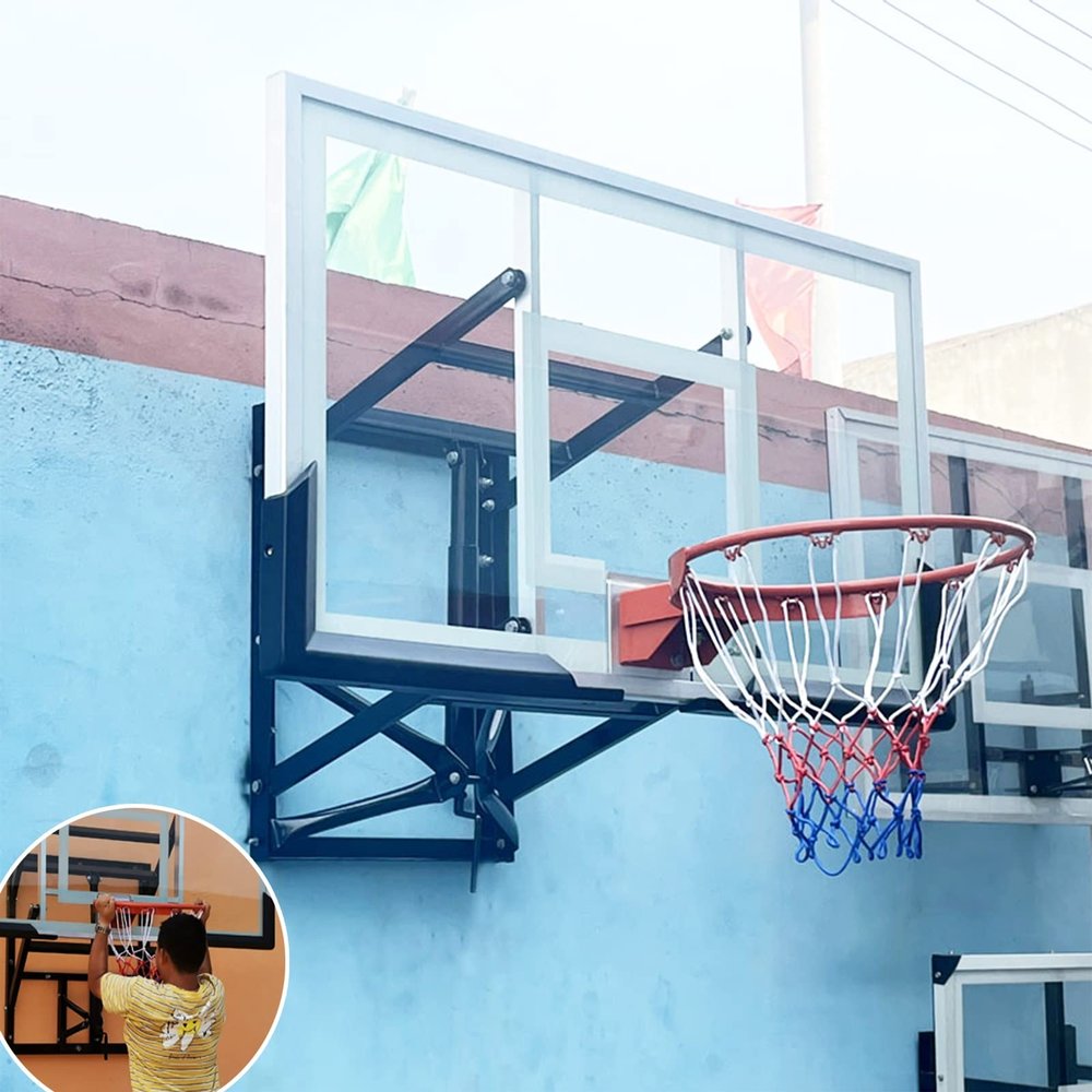 Adult Kids Basketball Hoop Outdoor 10ft, Wall Mounted Basketball Backboard, Net and Rim Set, Heavy Duty Adjustable Height Basketball Goal