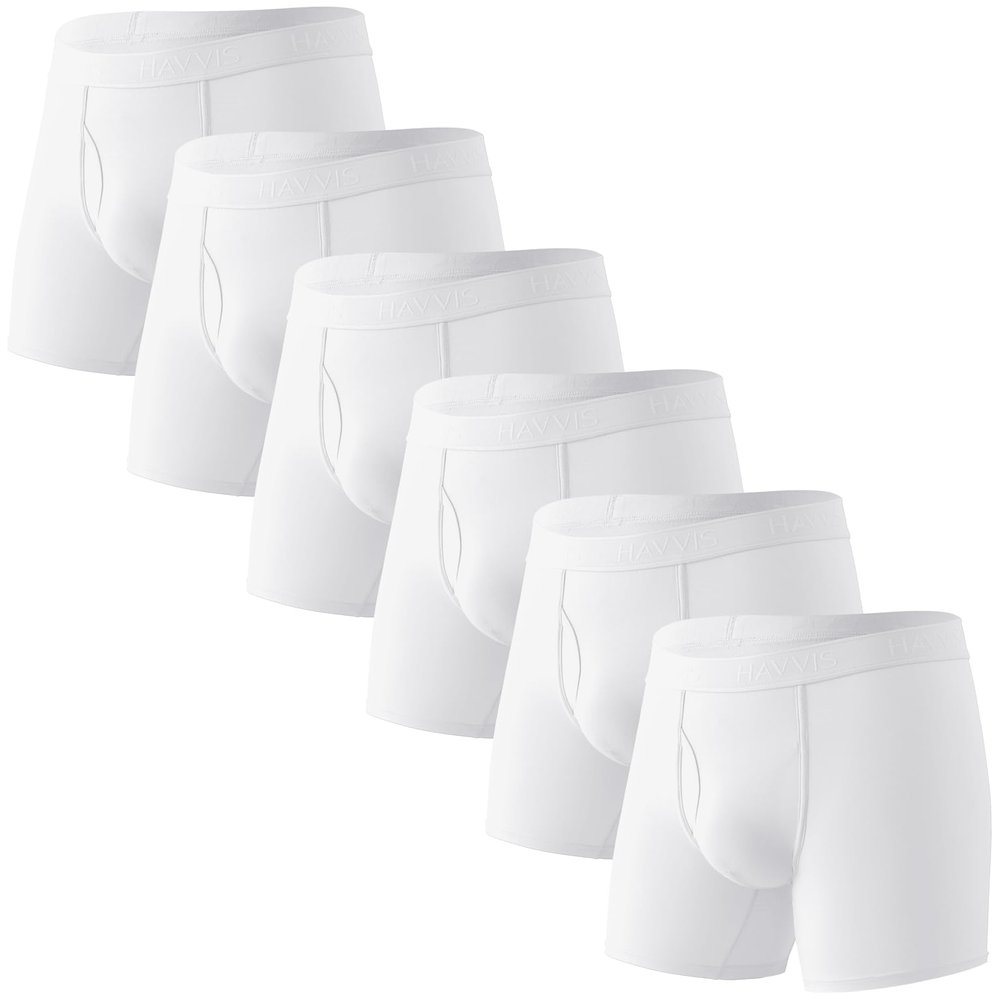 HAVVIS Men's Performance Underwear Boxer Briefs Soft Comfortable Bamboo Viscose Underwear for Men Multipack (XXL, Boxer Briefs : C03-6 Pack - White)