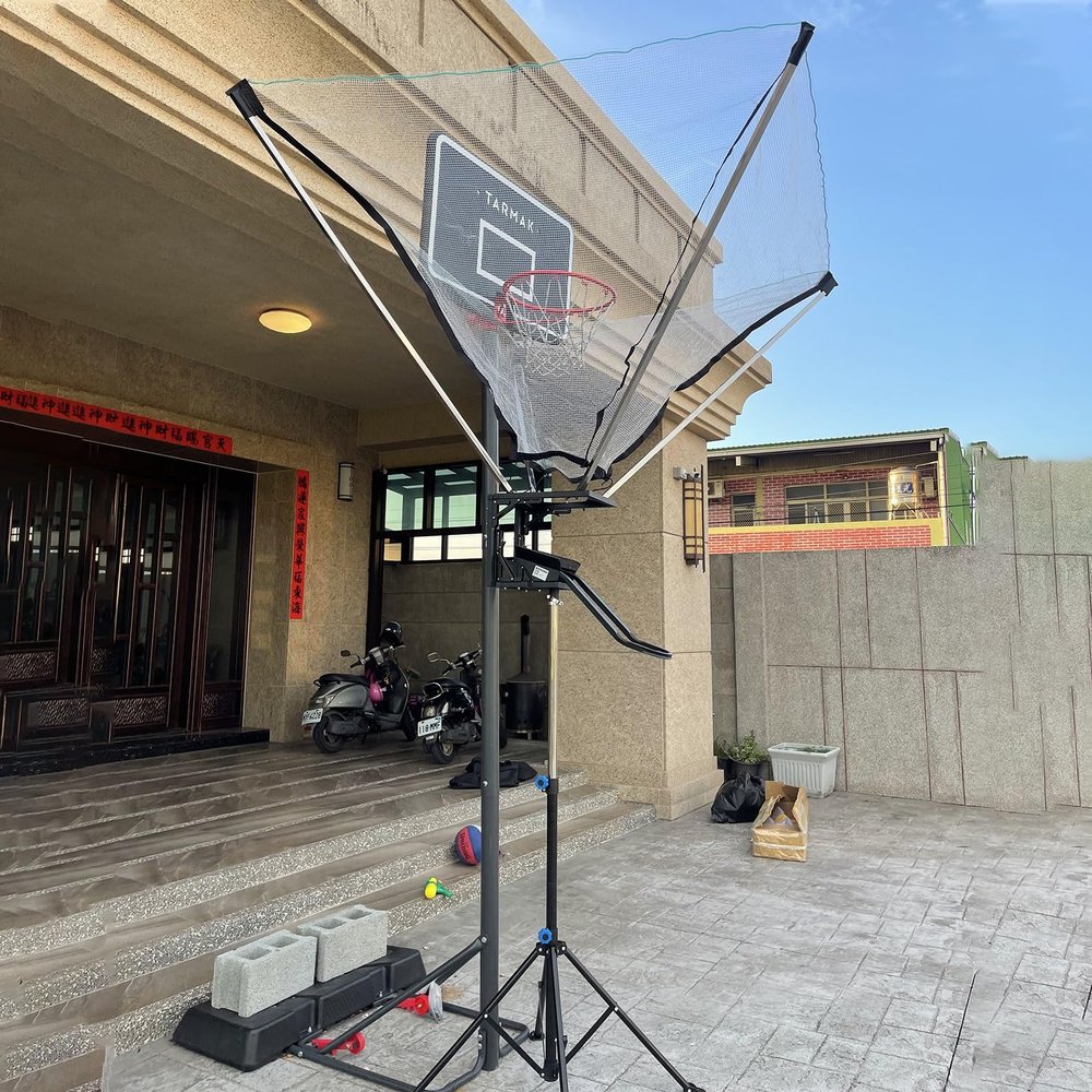 Floor Standing Basketball Return Net System 8.2-10.2 Ft Height, Foldable Portable Basketball Shot Returner for Traditional Pole & Wall Mounted Hoops