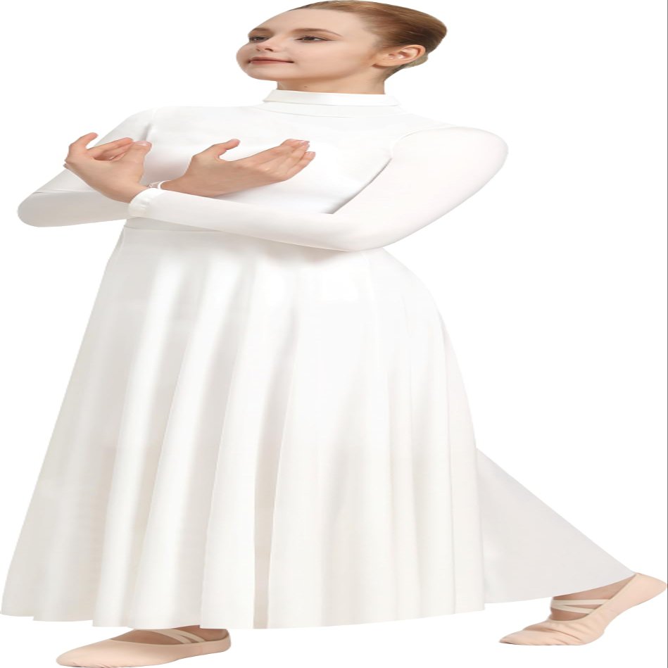 Sanmsoner Women Praise Dance Dress High Neck Long Sleeve Dancewear Worship Liturgical Dress(238110-07-S)