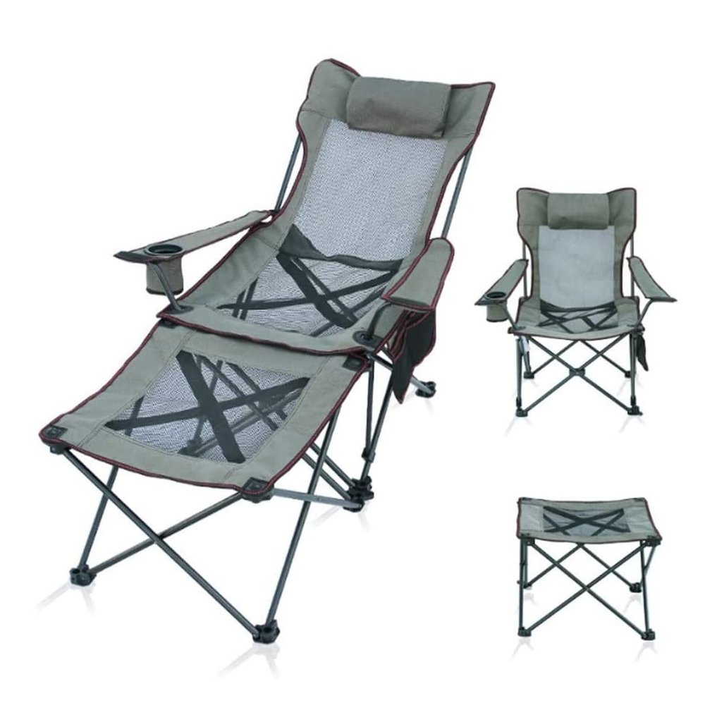 BIOMICE Folding Chairs Camping Chair Folding Reclining Portable Chair with Cup Holder Detachable Side Table and Carry Bag with Pillow Portable Camping Chair(Color:A)