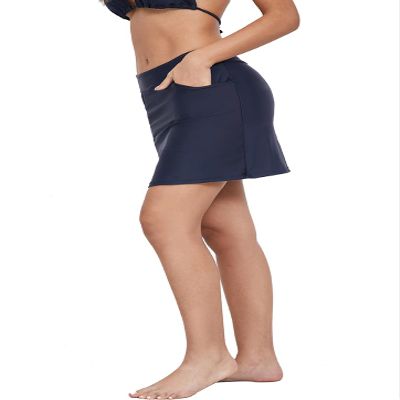 Micosuza Women's Swim Skirt with Pockets Active Skorts Modest Swim Bottoms with Built-in Shorts Navy