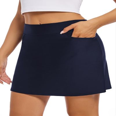 Micosuza Women's Swim Skirt with Pockets Active Skorts Modest Swim Bottoms with Built-in Shorts Navy