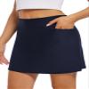 Micosuza Women's Swim Skirt with Pockets Active Skorts Modest Swim Bottoms with Built-in Shorts Navy view 1