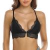 SHEKINI Lace Bralettes for Women Front Closure Bras Padded Wire Free Triangle Wireless Halter Bra Racerback Crop Top Vest Bra Black view 1