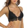 SHEKINI Lace Bralettes for Women Front Closure Bras Padded Wire Free Triangle Wireless Halter Bra Racerback Crop Top Vest Bra Black view 3