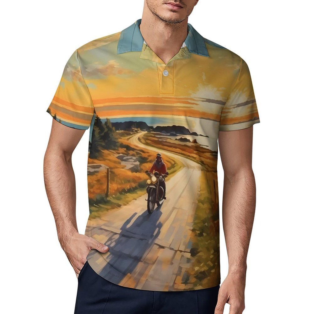 Motorcycle Rider Paintings Men's Polo Shirt Casual Short Sleeve T-Shirt Sports Golf Shirt for Work Fishing 4XL