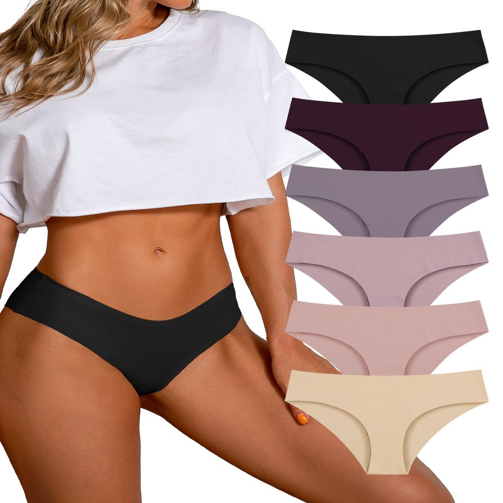 SHARICCA Women Seamless Cheeky Bikini No Show Panties Ladies Invisible Breathable Briefs Soft Stretch Underwear 6 Pack (6P13,XL,new)