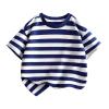 Children's Short Sleeved Striped Top Round Neck Cotton Going Out Outfits for Boys Girls Toddler Casual (Navy, 3-4 Years) view 1