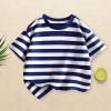 Children's Short Sleeved Striped Top Round Neck Cotton Going Out Outfits for Boys Girls Toddler Casual (Navy, 3-4 Years) view 4