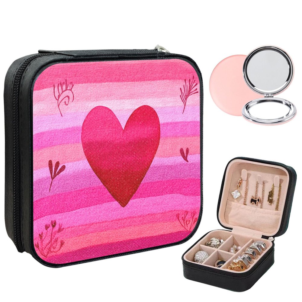 FXIANGWL Small Jewelry Box Travel Jewelry Case Portable PU Leather for Girls Women Jewelry Organizer with Mirror, Storage Earring, Necklace, Rings, Rose Gold Glitter