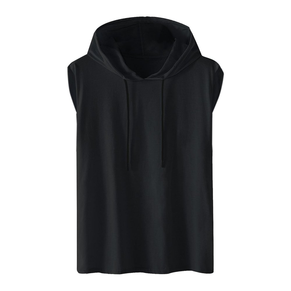 NineFit Basics Men's Hooded Tank Tops Bodybuilding Muscle Cut Off T Shirt Sleeveless Workout Gym Athletic Running Fashion Hoodies Top Black, Large