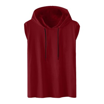 NineFit Basics Men's Hooded Tank Tops Bodybuilding Muscle Cut Off T Shirt Sleeveless Workout Gym Athletic Running Fashion Hoodies Top Wine, XX-Large