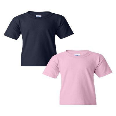 Gildan Youth Heavy Cotton T-Shirt, Style G5000B, Pack of 2 MED-Navy-LightPink, Medium