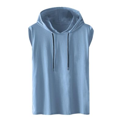 Generic Men's Hooded Tank Tops Bodybuilding Muscle Cut Off T Shirt Sleeveless Workout Gym Athletic Running Fashion Hoodies Top Blue, X-Large