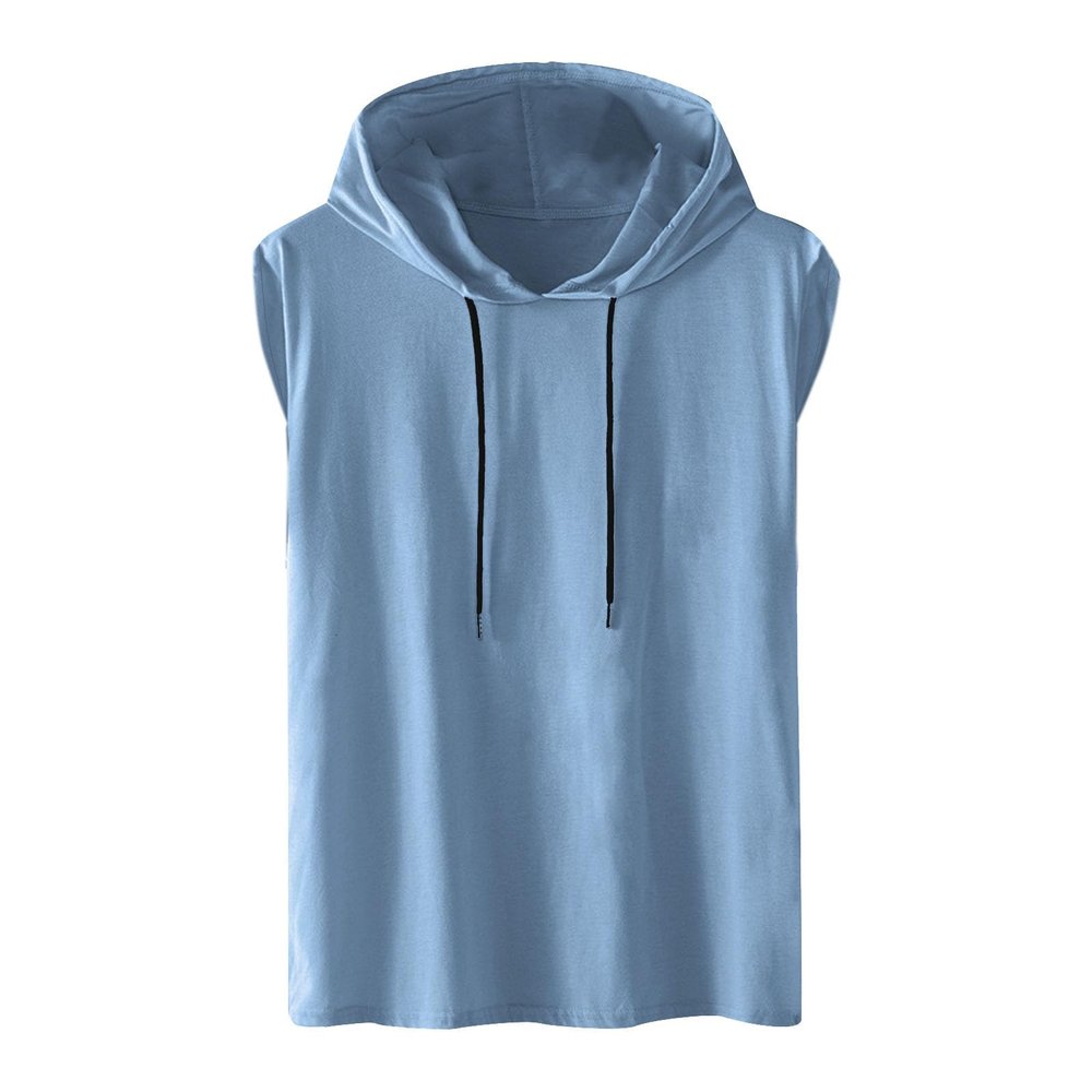 Generic Men's Hooded Tank Tops Bodybuilding Muscle Cut Off T Shirt Sleeveless Workout Gym Athletic Running Fashion Hoodies Top Blue, X-Large