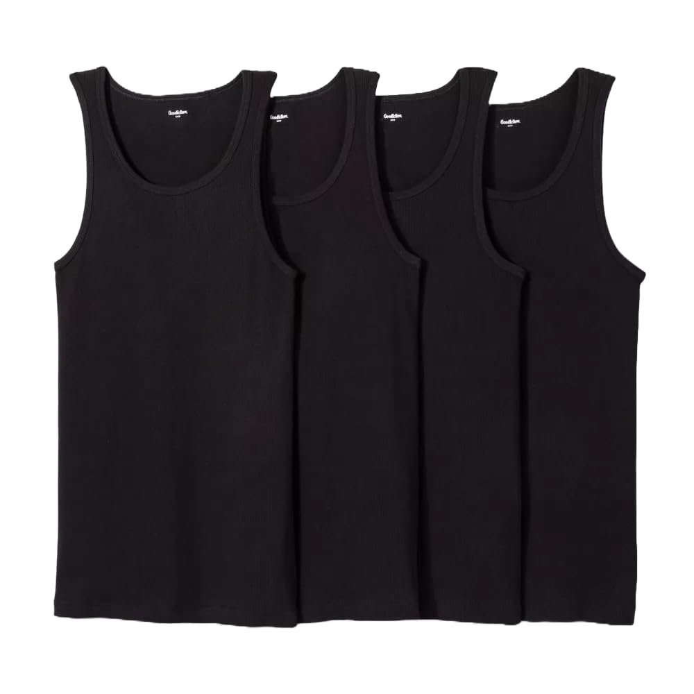 Goodfellow & Co Men's 4pk Ribbed Tank Top - (US, Alpha, Large, Regular, Regular, Black)