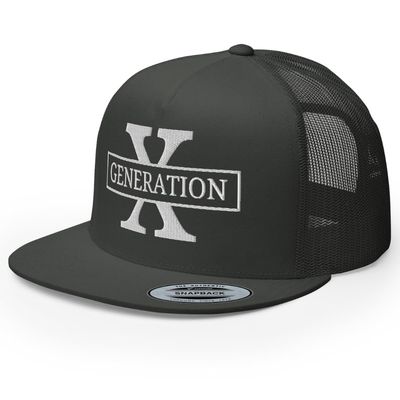 RIVEMUG NG GenX Flat Bill Embroidered Trucker Hat High Crown Adjustable Generation X Cap Charcoal