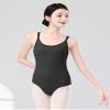 DanceDaily Black Dance Leotard for Adult Round Neck Ballet Bodysuit, High Cut, Camisole Back Crisscross view 2