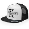 RIVEMUG NG GenX Flat Bill Embroidered Trucker Hat High Crown Adjustable Generation X Cap Black/White/Black view 1