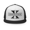 RIVEMUG NG GenX Flat Bill Embroidered Trucker Hat High Crown Adjustable Generation X Cap Black/White/Black view 2