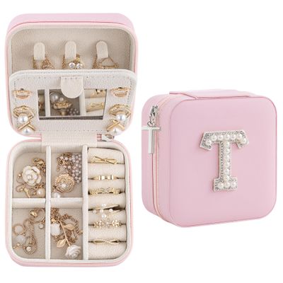 Nymtavia Birthday Gifts For Women - Initial Jewelry Box, Travel Jewelry Case, Small Travel Organizer, Graduation & Bridesmaid Gifts